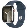 Apple Watch Series 9 Gps+Cellular Cassa 41Mm Acciaio Cinturino Blu Tempesta M/L