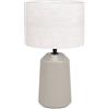 EGLO Lampada da tavolo Capalbio, lampada da comodino con paralume in tessuto, ceramica color sabbia e tessuto bianco, lampada da tavolo per il soggiorno e la camera da letto, attacco E27