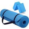 Fitvids Tappetino da yoga multiuso, extra spesso, ad alta densità, antistrappo, con cinghia per il trasporto e blocchi per yoga, blu
