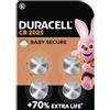 Duracell Batterie DURACELL a moneta al litio 2025 da 3 V (confezione da 4) - Fino al 70% di extra durata - Tecnologia Baby Secure - Per chiavi auto, orologi fitness, occhiali 3D - Confezione a prova di bambino