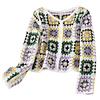 Lerrita Donna Y2k Maglione all'Uncinetto Low Cut Floreale Crop Top Vintage Cardigan Colorato Estate Boho Hollow Knit Copricostume da Spiaggia Manica Lunga Collo a V
