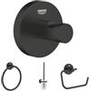 Grohe QuickFix Accessori da Bagno Set 4 in 1 (Porta accappatoio, Anello porta asciugamano, Set scopino WC, Portarotolo senza coperchio), Black Matt