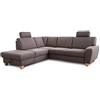 CAVADORE Wisconsin - Divano ad angolo con 2 poggiatesta, stile rustico, gambe in legno di faggio, microfibra effetto pelle, dimensioni: 248 x 88 x 215 cm (L x A x P), colore: grigio scuro