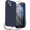 SURPHY Cover Silicone Liquido Compatibile con iPhone 15 (6,1) con 2 *Vetro Temperato e Cordino, Silicone Custodia per iphone 15 ,Protezione Fotocamera, Azzurro Sierra
