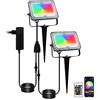 BOSITE Faretto LED RGB Esterno, 10W Faro LED RGB, IP66 Impermeabile Faretti da Giardino RGB, 16 Milioni Colori, Timer, LED Faretto Colori per Cortile Prato Piscina Vacanze Feste- 2 Pezzi