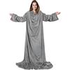 jely Coperta con Maniche & Tasca Indossabile 170x200 cm Coperta Pile con Maniche Divano per Donna Uomo Flanella Morbida Calda TV Coperta Invernale (Grigio Chiaro)