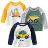 SUPFANS Confezione da 3 magliette a maniche lunghe per bambini maschi piccoli, 100% cotone, motivo: dinosauri, escavatore, auto della polizia, T-shirt, Set C., 5 anni