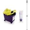 Mery | Set Cubo+Mop+Stick | Benna Scolagocciolatore Automatico con Ruote Viola e Lime, 14L | Mop in microfibra super assorbente, filo universale | Bastone telescopico in acciaio plastificato, 80-140cm