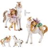 DRW Set di 2 fate su unicorni in resina dipinta a mano 4x4x11 cm