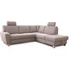 CAVADORE Wisconsin - Divano ad angolo con 2 poggiatesta, stile rustico, gambe in legno di faggio, microfibra effetto pelle, dimensioni: 248 x 88 x 215 cm (L x A x P), colore: grigio scuro
