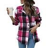 ORANDESIGNE Camicia Scozzese di Flanella Donne Camicie a Maniche Lunghe Button Down Camicia Shackets Giacca a Quadri con Bottoni Risvolto Camicetta Casual Cappotto Cardigan B Rosa Rossa M