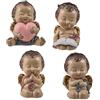 DRW Set di 4 angioletti per bambini con occhi chiusi cuore lettura e preghiera in resina dipinta a mano 13 cm