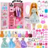 Yutoy Armadio Bambole, Armadio Vestiti Bambole, Adatto Bambole Ragazze 11,5 Pollici, 63 Pezzi Accessori, Armadio con Vestiti e Accessori, Include Bambola, Vestiti, Scarpe, Borse, Appendino, Gioielli