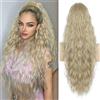 PORSMEER Extension per Capelli Coda di Cavallo Lunga 75 cm con Cordoncino, Ondulata, Ricci, Extension per Coda di Cavallo Aschblond Naturale, Clip-in, Extension per Coda di Cavallo Afro per Donna