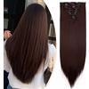S-noilite Set 8pcs Clip in Hair Extensions Extension Clip Capelli Veri Testa Piena 18Clips Parrucchino 66cm Dritto Vino rosso