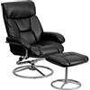 Flash Furniture Contemporary pelle reclinabile e poggiapiedi con base in metallo, Pelle, Black, 44 D x 29.25 W x 39.5 H