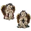 DRW Set di 2 angioletti seduti con ali grandi in resina dipinti a mano 10 x 10 x 25 cm