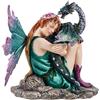 DRW Figura Fata con Dragon in tonalità verdi in resina dipinta a mano 6x12x12 cm