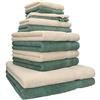 Betz Set da 12 Asciugamani Premium 100% Cotone 2 Asciugamani da Doccia 4 Asciugamani 2 Asciugamani per Gli Ospiti 2 Lavette 2 Guanti da Bagno Colore: Sabbia e Verde Abete