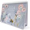 Exacompta - Calendario da scrivania 2024 con motivo ape, mese per pagina, include festività del Regno Unito, 210 x 150 mm, supporto sicuro su una scrivania/mensola, include una sezione per promemoria