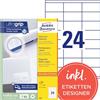 Avery Zweckform Avery A4 (210 x 297 mm), 2400 etichette (100 fogli x 24), colore: Bianco