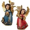 DRW Set di 2 angioletti portacandele in resina dipinti a mano in rosso e blu, 19 cm