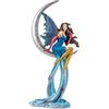 DRW Figura Fata seduta su una luna blu con abito lungo in resina dipinta a mano 5x15x26 cm