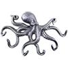HANDCRAFTED NAUTICAL DÉCOR Hampton Nautical Rustic Dark Blue Whitewashed Cast Iron Octopus Hook 27,9 cm - Decorative Hook - Sealife Metal Wall Hook, Silver