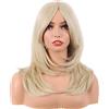 MapofBeauty 20 Pollice/50 cm Lungo Layered Con Frange Lisci Sintetico Fibra Shoulder Lunghezza Capelli per Quotidiano Parrucche (Biondo)
