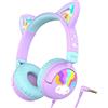 iClever Cuffie per Bambini, Orecchie da Gatt Illuminazione a LED, Volume Sicuro di 85dBA, Cuffie Bambina dal Suono Stereo, Pieghevoli con Cavo da 3.5 mm per iPad Tablet Viaggi Scuola