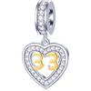 GLOWDAS 10 11 a 21 22 23 24 25 28 30 33 35 40 45 50 55 60 65 70 75 80 Charms Compleanno, Fit Bracciale Anniversario Europeo/Collana, Numero D'oro 925 Argento Sterling Cuore Ciondolo con CZ, per Donne/Uomini
