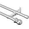 Harrms Bastone per tenda doppio, regolabile, 76-149 cm, con occhielli, in acciaio inox argentato, per oscuramento, effetto voile e oscuramento