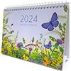 Exacompta - Calendario da scrivania 2024 con motivo a farfalle, mese per pagina, include festività del Regno Unito, 210 x 150 mm, supporto sicuro su una scrivania/mensola, include una sezione per