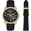 Armani Exchange Orologio Uomo, cronografo Plant, cassa in acciaio inossidabile dorata da 44 mm con cinturino in pelle pro-planet, ax7133set