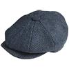 Peaky Blinders, Berretto Piatto a 8 Spicchi in Stile "Newsboy", in Tweed di Lana Grey Pinstripe XXL