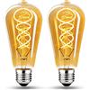HUSTUNG Lampadine LED E27, Dimmerabile Lampadina LED 4W (Equivalente a 40W) ST64 Edison Vintage Lampadina LED E27 Luce Calda 2700K - Ambra, Pacco da 2