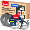GAUDER Nastro Magnetico con Dispenser - Striscia Magnetica Autoadesiva per Oggetti Leggeri - Nastro Adesivo da Tagliare per Fissare Cartoline e Foto su Superfici Metalliche (6 m x 19 mm + 2 Ricariche)