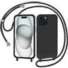 AOMYKE Cover per iPhone 15 Plus con Cordino, Custodia con Laccio Collana Tracolla Collo Liquido Silicone Antiurto TPU Antiurto AntiGraffio Case - Nero