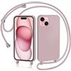 AOMYKE Cover per iPhone 15 Plus con Cordino, Custodia con Laccio Collana Tracolla Collo Liquido Silicone Antiurto TPU Antiurto AntiGraffio Case - Rosa