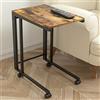 J JACKCUBE DESIGN Tavolino con rotelle a forma di C in legno con struttura in acciaio e ruote per divano, letto, caffè, snack, laptop, tablet, TV - MK515 (marrone)