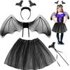 Seasboes Costume da pipipistrello per bambini, Halloween, costume da pipistrello, costume da donna con gonna in tulle, ali, bacchetta magica e cerchietto per bambini, cosplay, feste, Halloween,