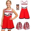 REDSTAR Costume 2 pezzi da cheerleader per bambina - Vestito zombie con calze insanguinate - Travestimento scolastico da non-morta per feste spaventose - Outfit per Halloween con dettagli realistici