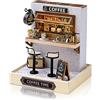 Cuteefun Miniature Casa delle Bambole DIY, Kit Case in Miniatura da Costruire Fai da Te con Mobili Copertura Antipolvere e Strumenti, Natale Halloween Regalo di Compleanno(Caffetteria)