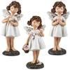 DRW Set di 3 angioletti con riccioli in piedi con fiori in resina dipinta a mano, 15 cm