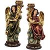 DRW Set di 2 angioletti portacandele classici in resina dipinti a mano in rosso verde e oro 23 cm