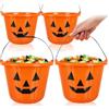com-four® 4X Secchi di Zucca di Halloween XL - Secchi di plastica a Forma Zucca per la Raccolta di Dolci - Borsa di Raccolta con Manico per Halloween