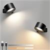 Mexllex Lampada da parete per interni, lampada da parete con ricarica USB a batteria, 3 colori e 3 livelli di luminosità Luce da parete 360° rotante Touch Control Luci da parete senza fili