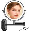 TUSHENGTU specchio da parete trucco con ingrandimento LED 10x per toeletta, bagno e rasatura, ricaricabile tramite USB, luminosità regolabile e temperatura di colore (nero)