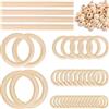 LhyBtm Anelli di legno e perlina per artigianato fai da te, legno per macramè 93pcs