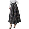 Artykey Gonna a Quadri Lunga Donna Inverno Vita Alta Lana Maxi Gonne Vita Elastica Vintage Elegante Svasata A-Line Gonne Plissettata Casuale Festa B Red Wine L